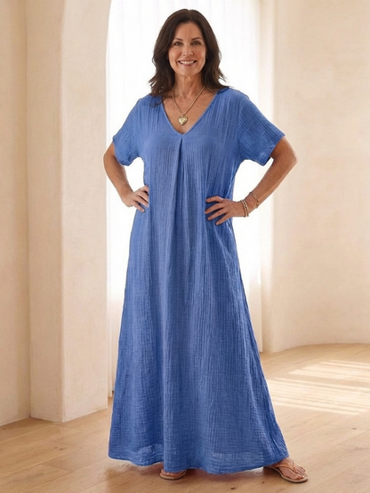 Women's V Neck Midi Dress with Relaxed Fit for Everyday