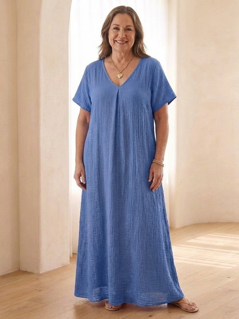 Women's V Neck Midi Dress with Relaxed Fit for Everyday