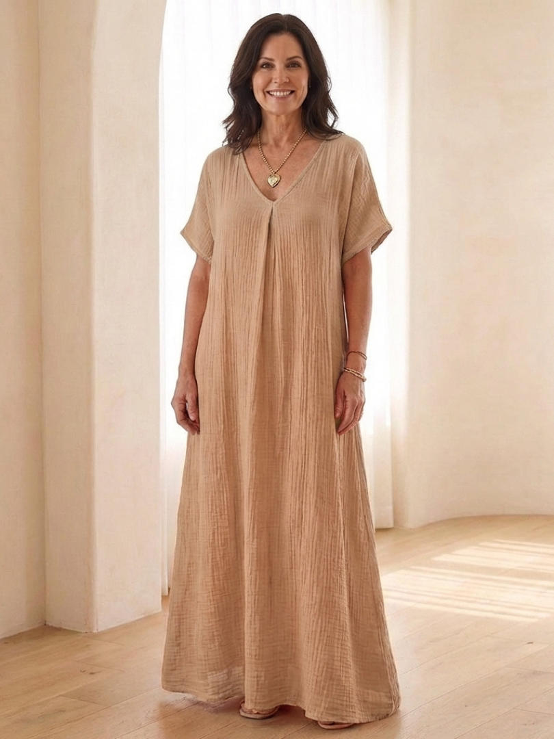 Women's V Neck Midi Dress with Relaxed Fit for Everyday