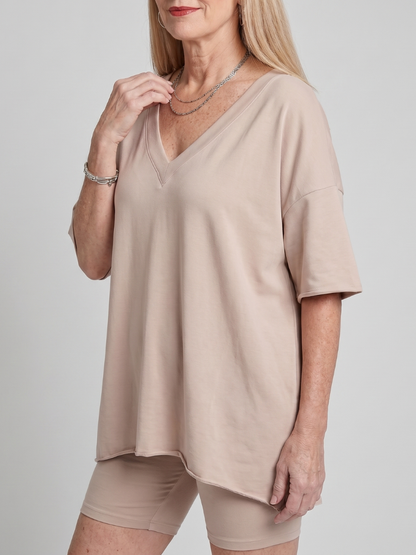 Women's V-Neck Top And Shorts Set with Relaxed Fit