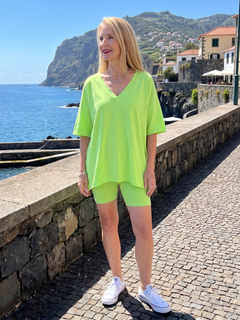 Women's V-Neck Top And Shorts Set with Relaxed Fit