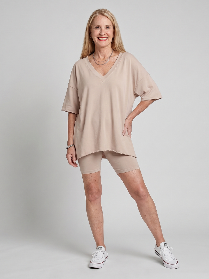 Women's V-Neck Top And Shorts Set with Relaxed Fit