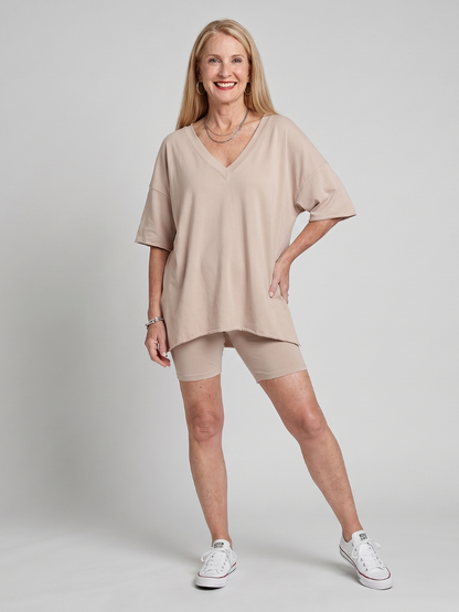 Women's V-Neck Top And Shorts Set with Relaxed Fit