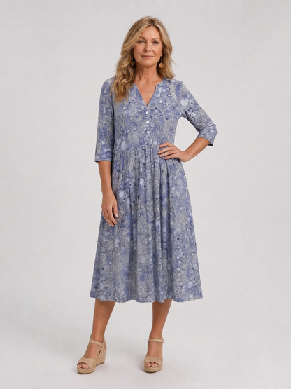 Women's Vintage Floral Midi Dress with Pockets for Everyday