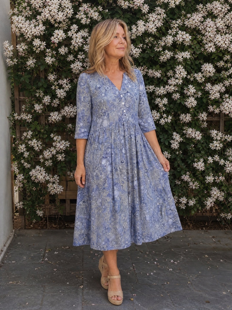 Women's Vintage Floral Midi Dress with Pockets for Everyday