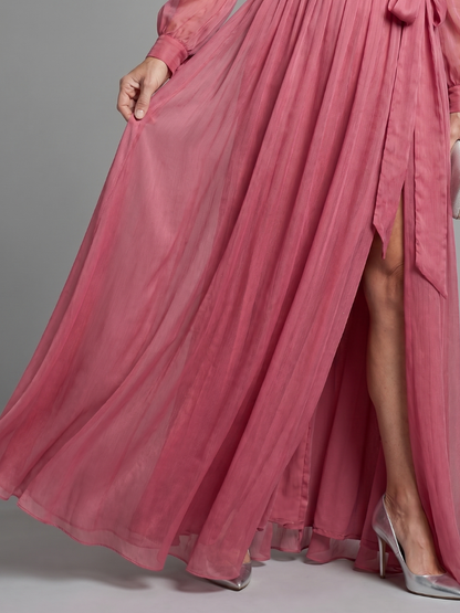 Women's Wrap Maxi Dress with Sheer Flow for Evening