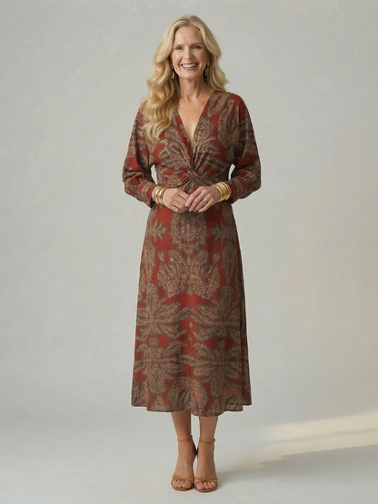Women's Wrap Midi Dress with Diagonal Tie for Everyday Wear