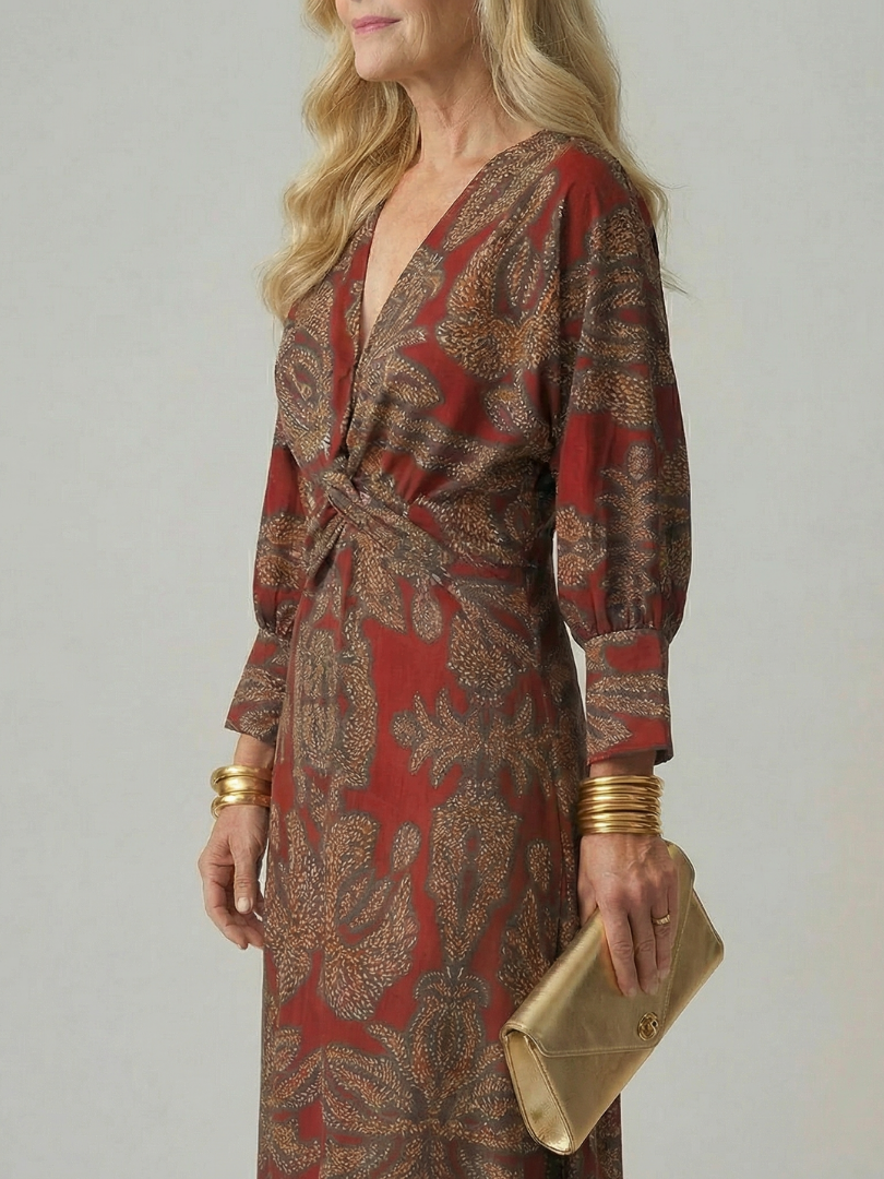 Women's Wrap Midi Dress with Diagonal Tie for Everyday Wear