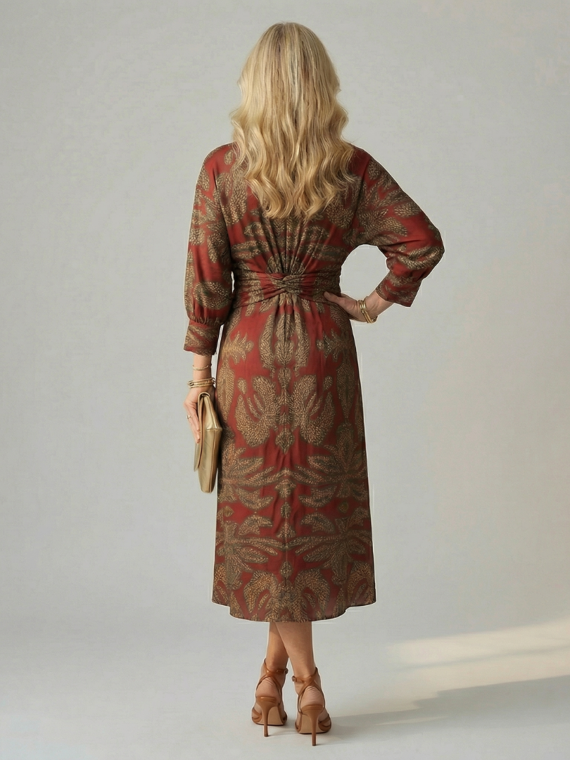 Women's Wrap Midi Dress with Diagonal Tie for Everyday Wear