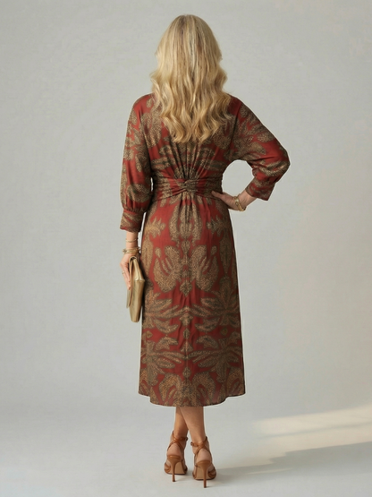 Women's Wrap Midi Dress with Diagonal Tie for Everyday Wear