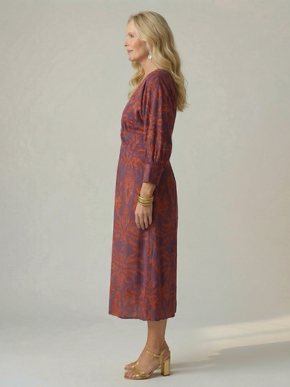 Women's Wrap Midi Dress with Diagonal Tie for Everyday Wear