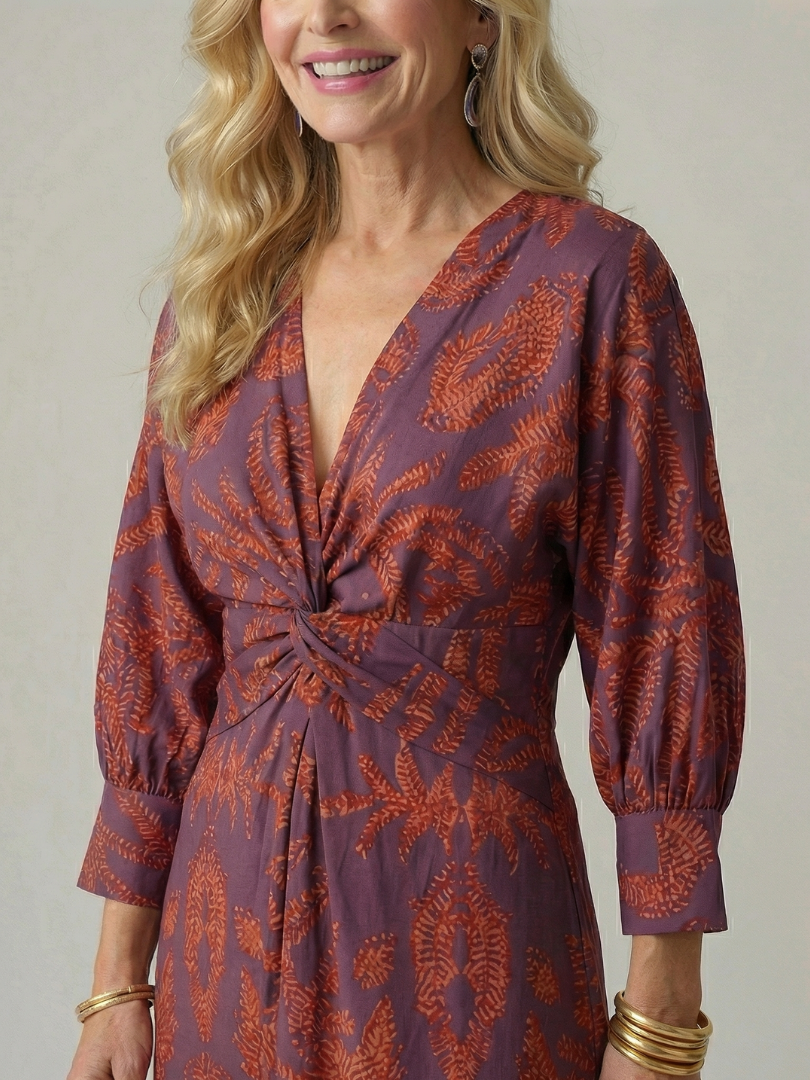 Women's Wrap Midi Dress with Diagonal Tie for Everyday Wear