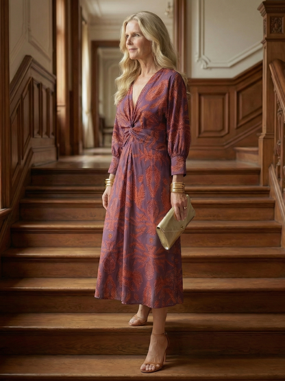 Women's Wrap Midi Dress with Diagonal Tie for Everyday Wear