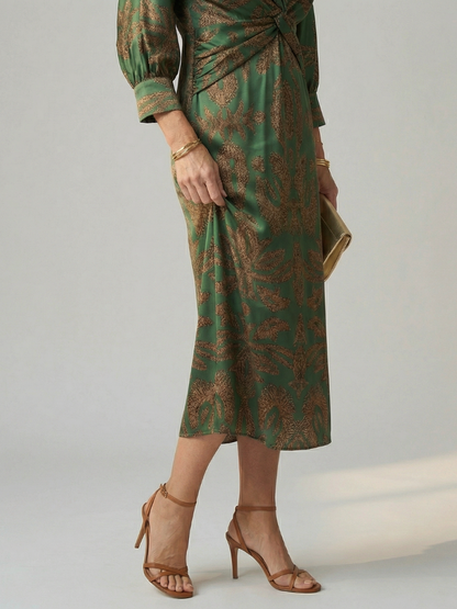 Women's Wrap Midi Dress with Diagonal Tie for Everyday Wear