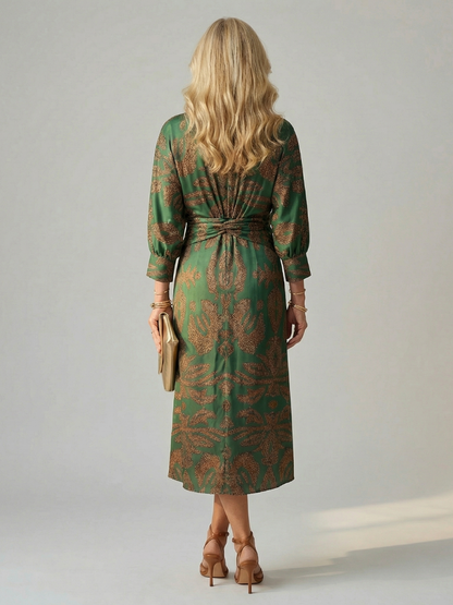 Women's Wrap Midi Dress with Diagonal Tie for Everyday Wear