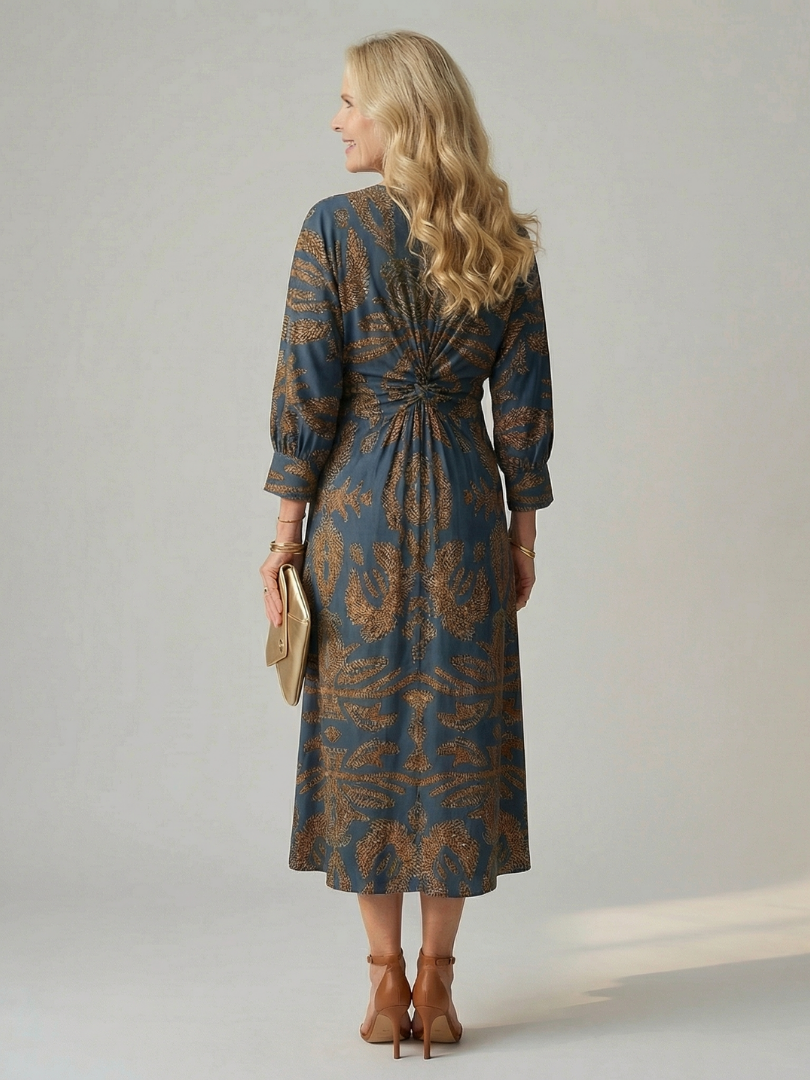 Women's Wrap Midi Dress with Diagonal Tie for Everyday Wear