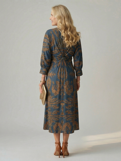Women's Wrap Midi Dress with Diagonal Tie for Everyday Wear
