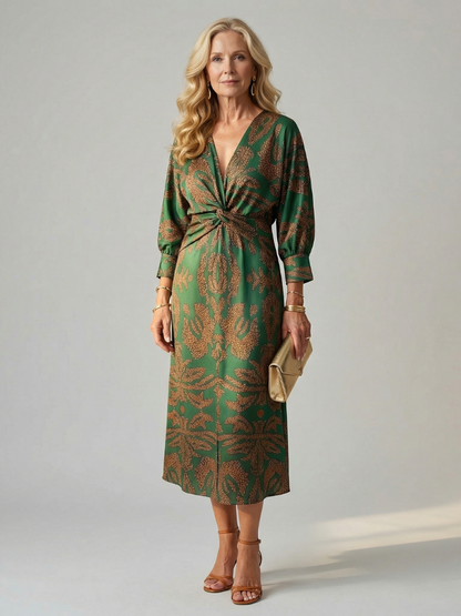 Women's Wrap Midi Dress with Diagonal Tie for Everyday Wear