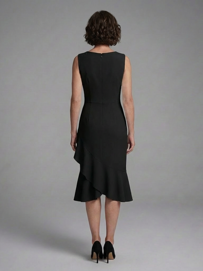 Women's Wrap Midi Dress with Draped Waist Detail for Formals