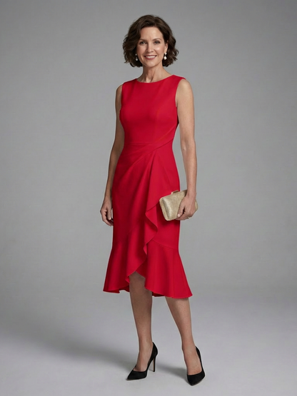 Women's Wrap Midi Dress with Draped Waist Detail for Formals