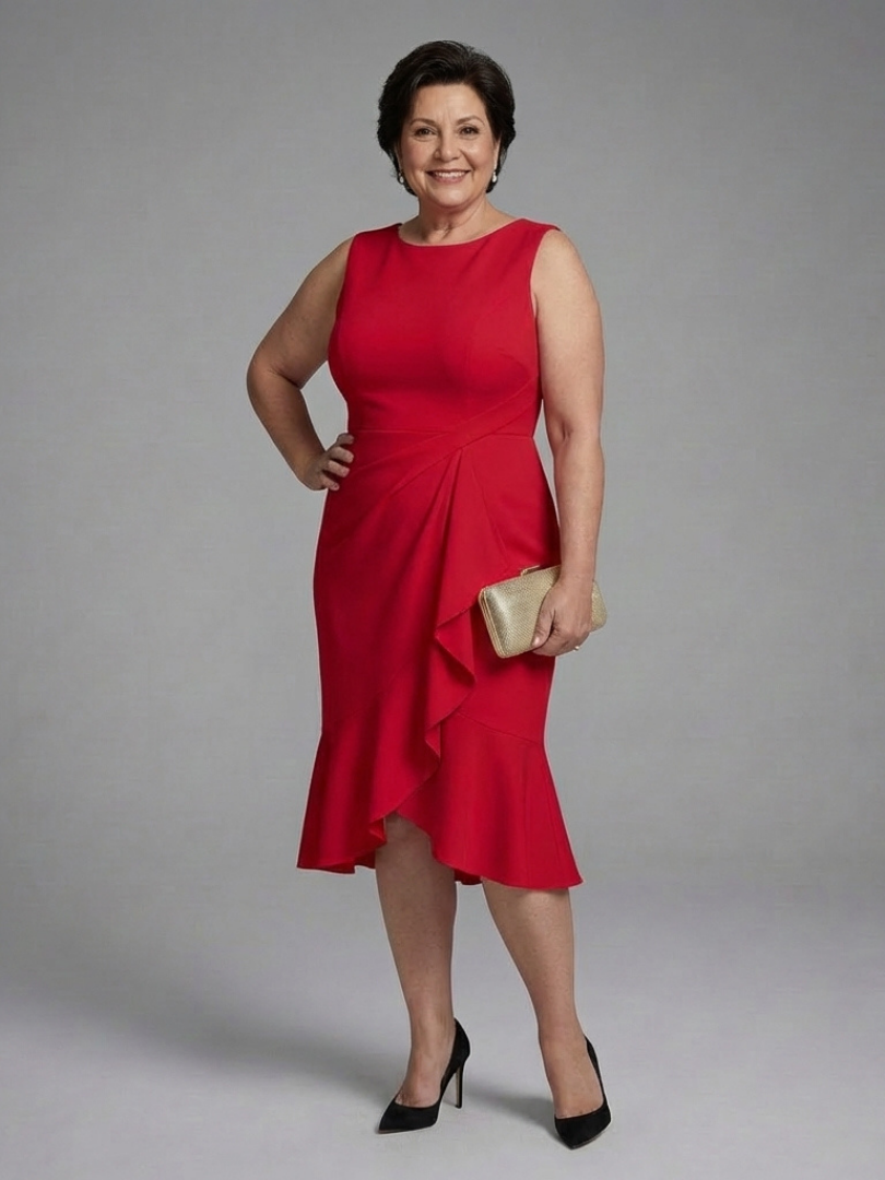 Women's Wrap Midi Dress with Draped Waist Detail for Formals