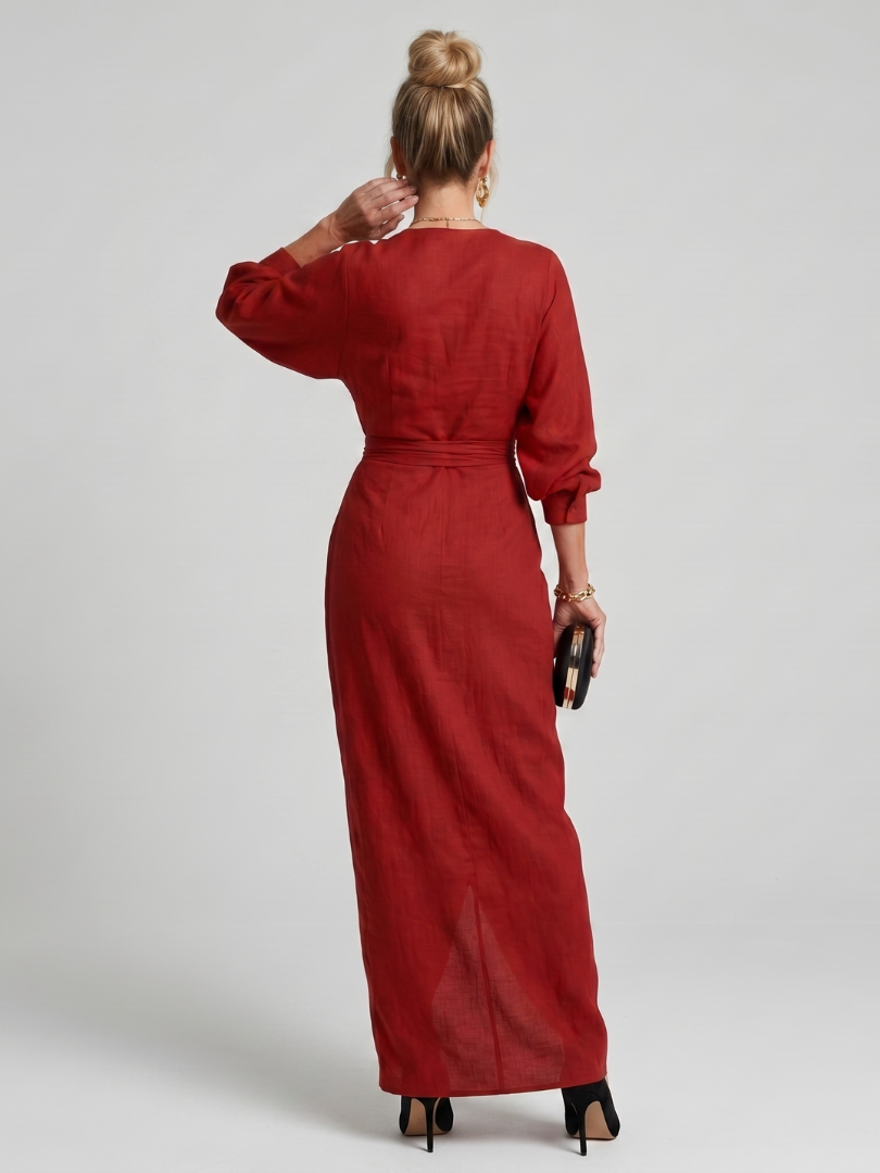Women's Wrap Midi Dress with Draped Waist and Overlap Detailing