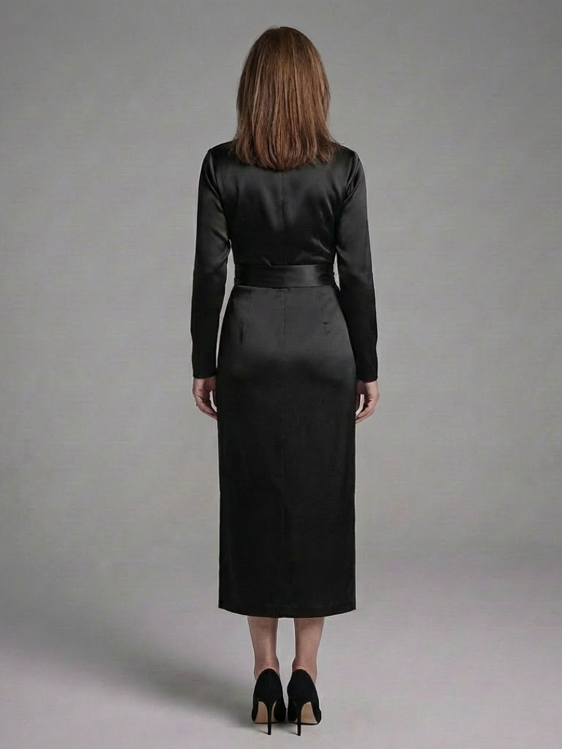 Women's Wrap Midi Dress with Long Sleeve for Dinners