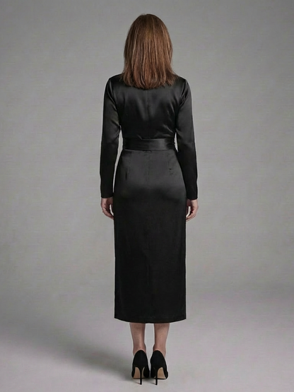 Women's Wrap Midi Dress with Long Sleeve for Dinners