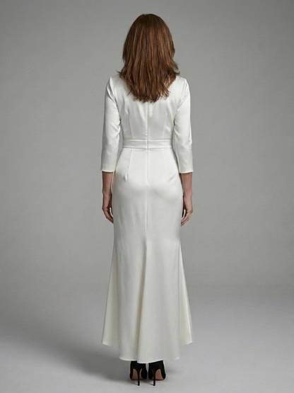 Women's Wrap Midi Dress with Long Sleeves for Formal Events