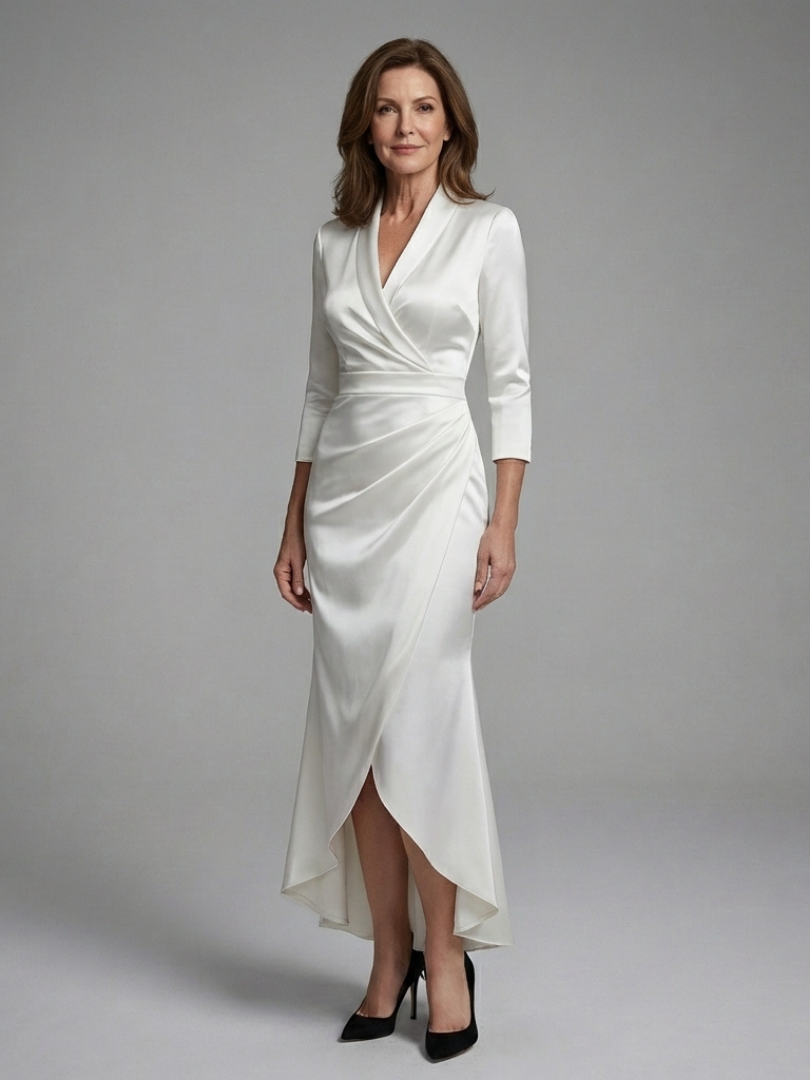 Women's Wrap Midi Dress with Long Sleeves for Formal Events