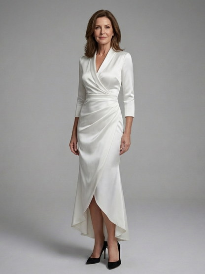 Women's Wrap Midi Dress with Long Sleeves for Formal Events
