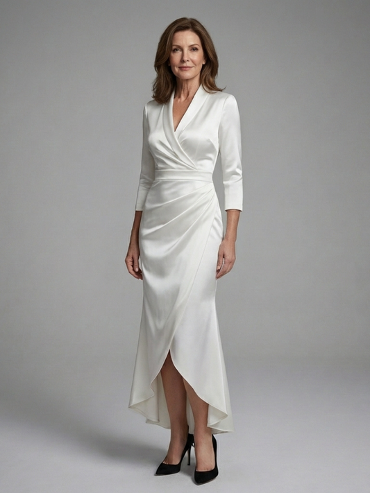 Women's Wrap Midi Dress with Long Sleeves for Formal Events