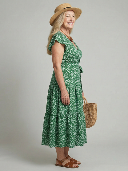 Women's Wrap Midi Dress with V-Neck for warm weather