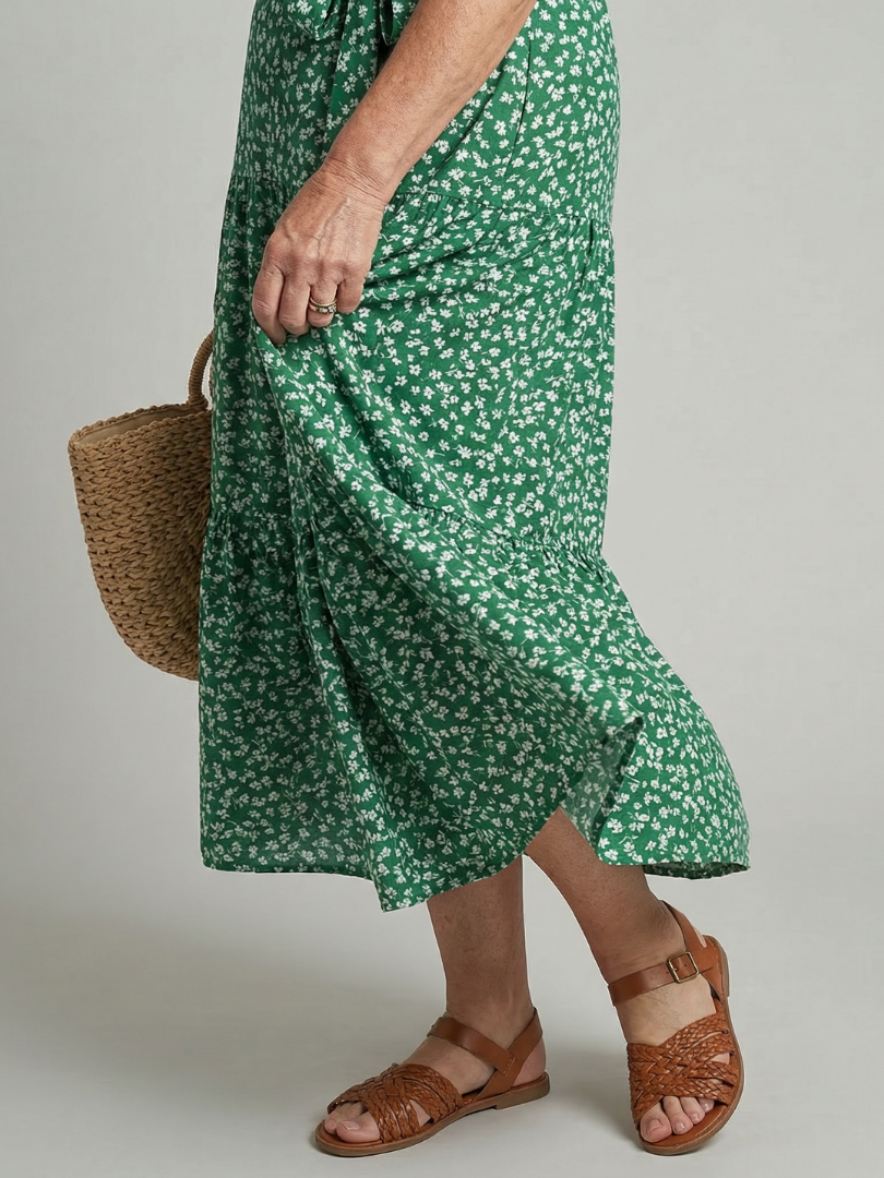 Women's Wrap Midi Dress with V-Neck for warm weather