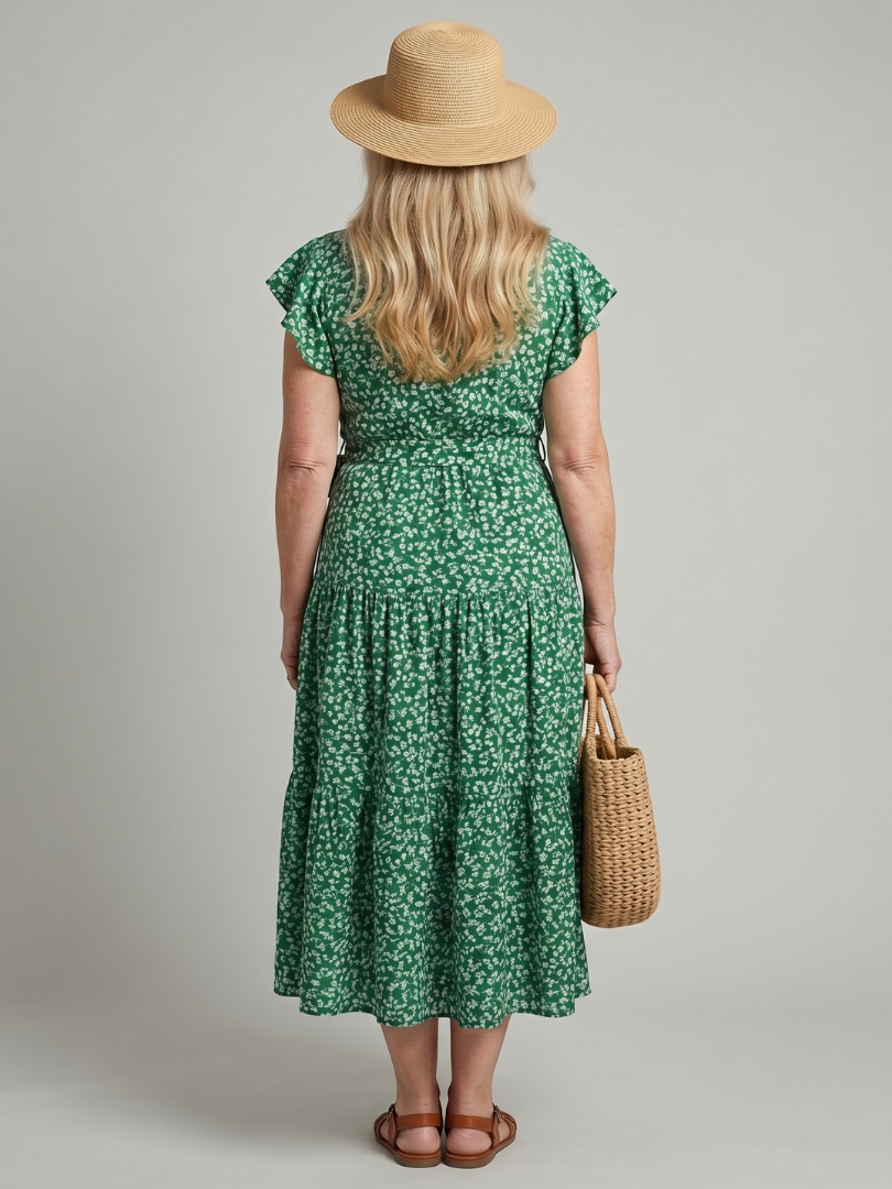 Women's Wrap Midi Dress with V-Neck for warm weather