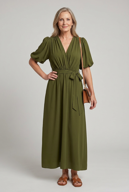 Women's Wrap Midi Dress with Waist Tie for Warm Summer Days