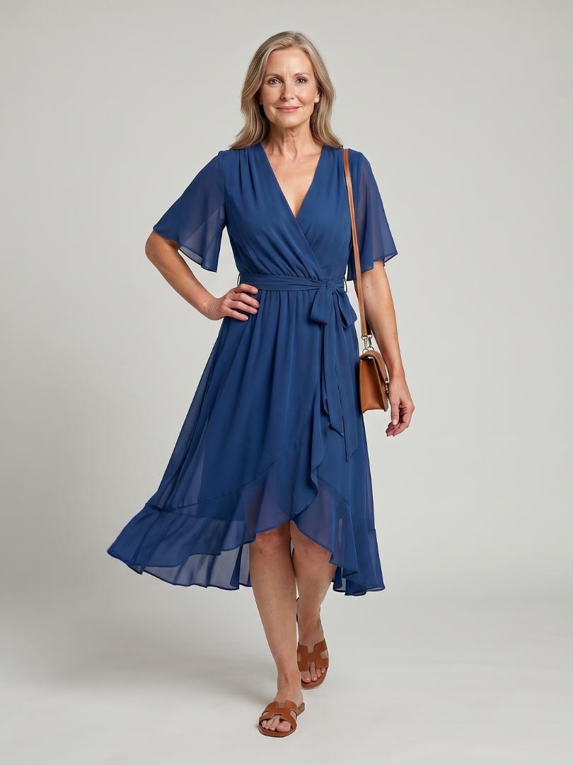 Women's Wrap Midi Dress with Waist Tie for Warm Summer Days