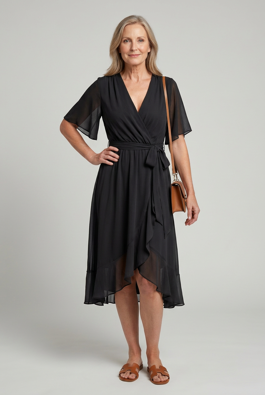 Women's Wrap Midi Dress with Waist Tie for Warm Summer Days