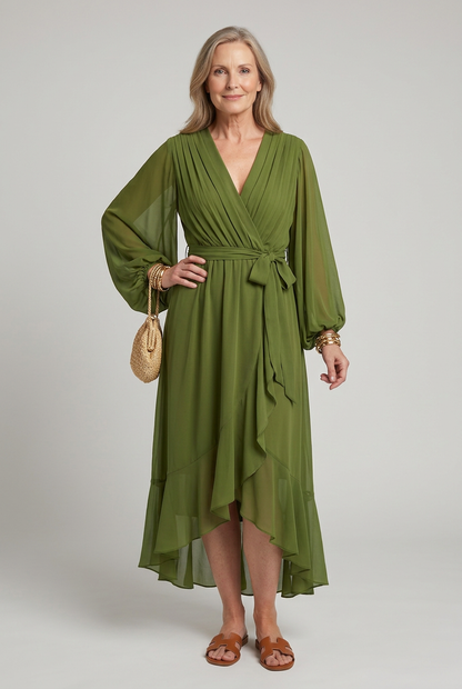 Women's Wrap Midi Dress with Waist Tie for Warm Summer Days
