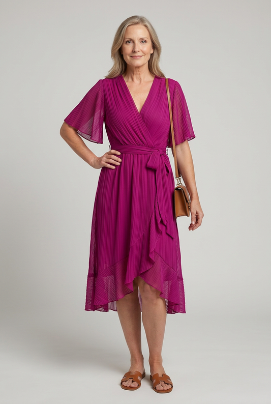 Women's Wrap Midi Dress with Waist Tie for Warm Summer Days