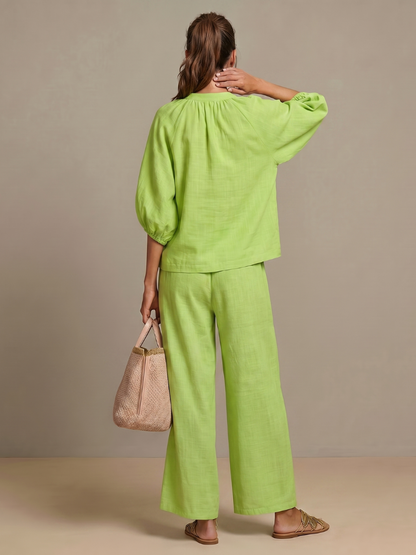 Women's Zip-Front Blouson Top &amp; Wide-Leg Set for Everyday
