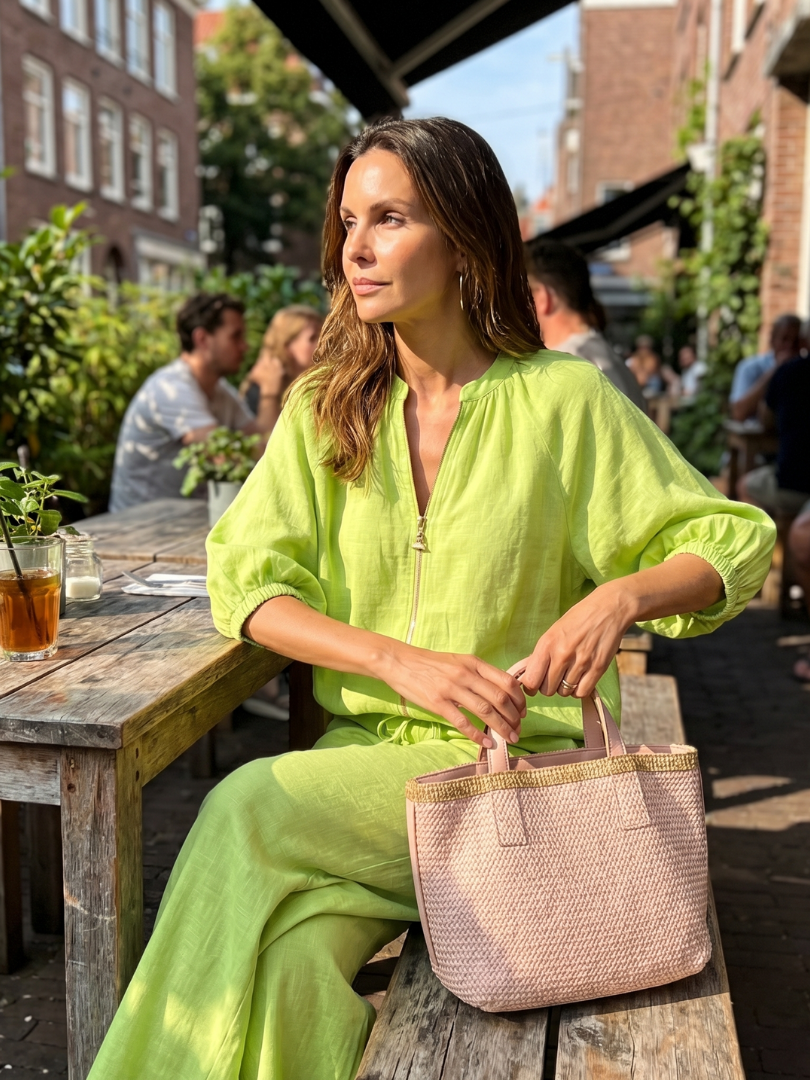 Women's Zip-Front Blouson Top &amp; Wide-Leg Set for Everyday