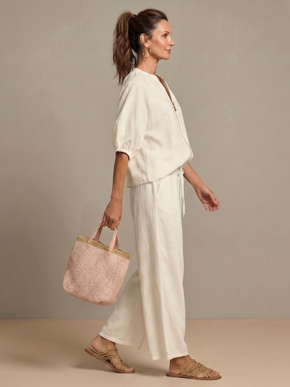 Women's Zip-Front Blouson Top &amp; Wide-Leg Set for Everyday