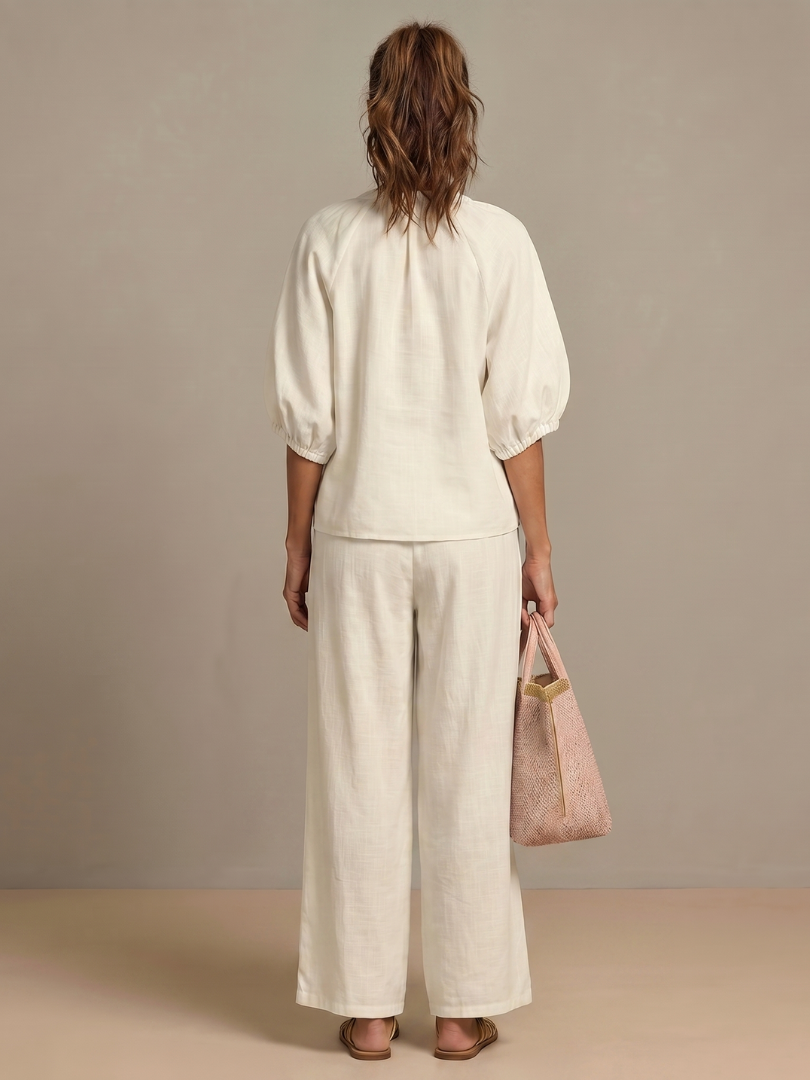 Women's Zip-Front Blouson Top &amp; Wide-Leg Set for Everyday