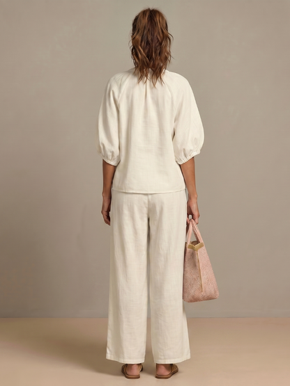 Women's Zip-Front Blouson Top &amp; Wide-Leg Set for Everyday