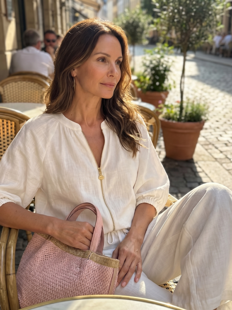 Women's Zip-Front Blouson Top &amp; Wide-Leg Set for Everyday