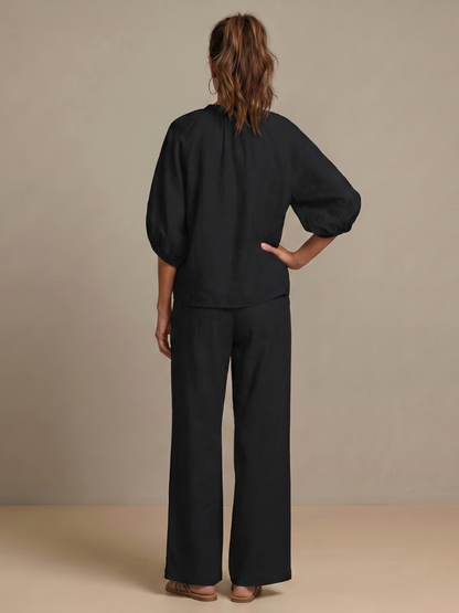 Women's Zip-Front Blouson Top &amp; Wide-Leg Set for Everyday