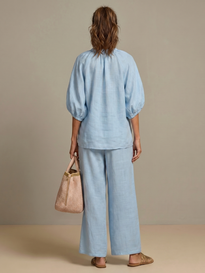Women's Zip-Front Blouson Top &amp; Wide-Leg Set for Everyday