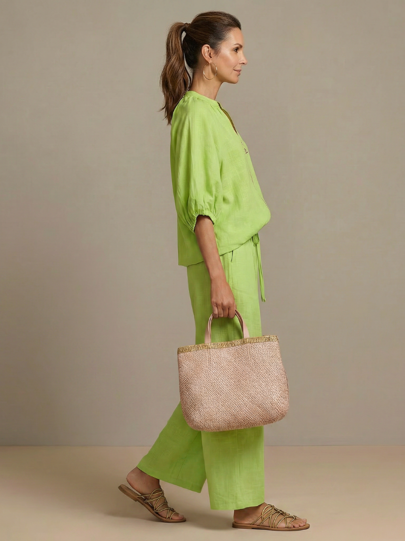 Women's Zip-Front Blouson Top &amp; Wide-Leg Set for Everyday