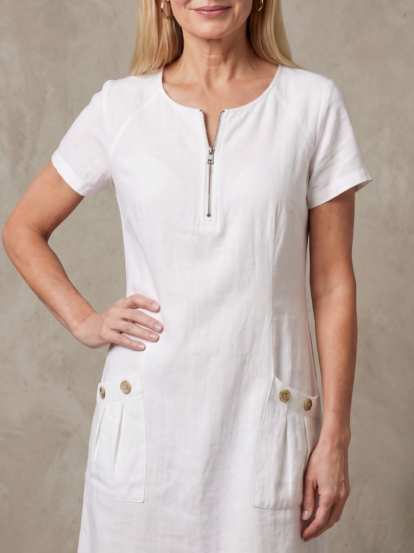 Women's Zip Neck Dress with Pocket Detail for Everyday Wear